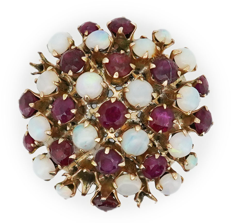 A ruby and opal cocktail ring, mid 20th century